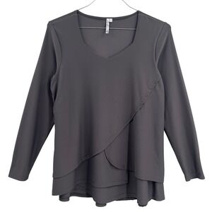 Lulu-B Womens Gray Long Sleeve V-Neck Layered Tulip Wrap Front Top‎ S
